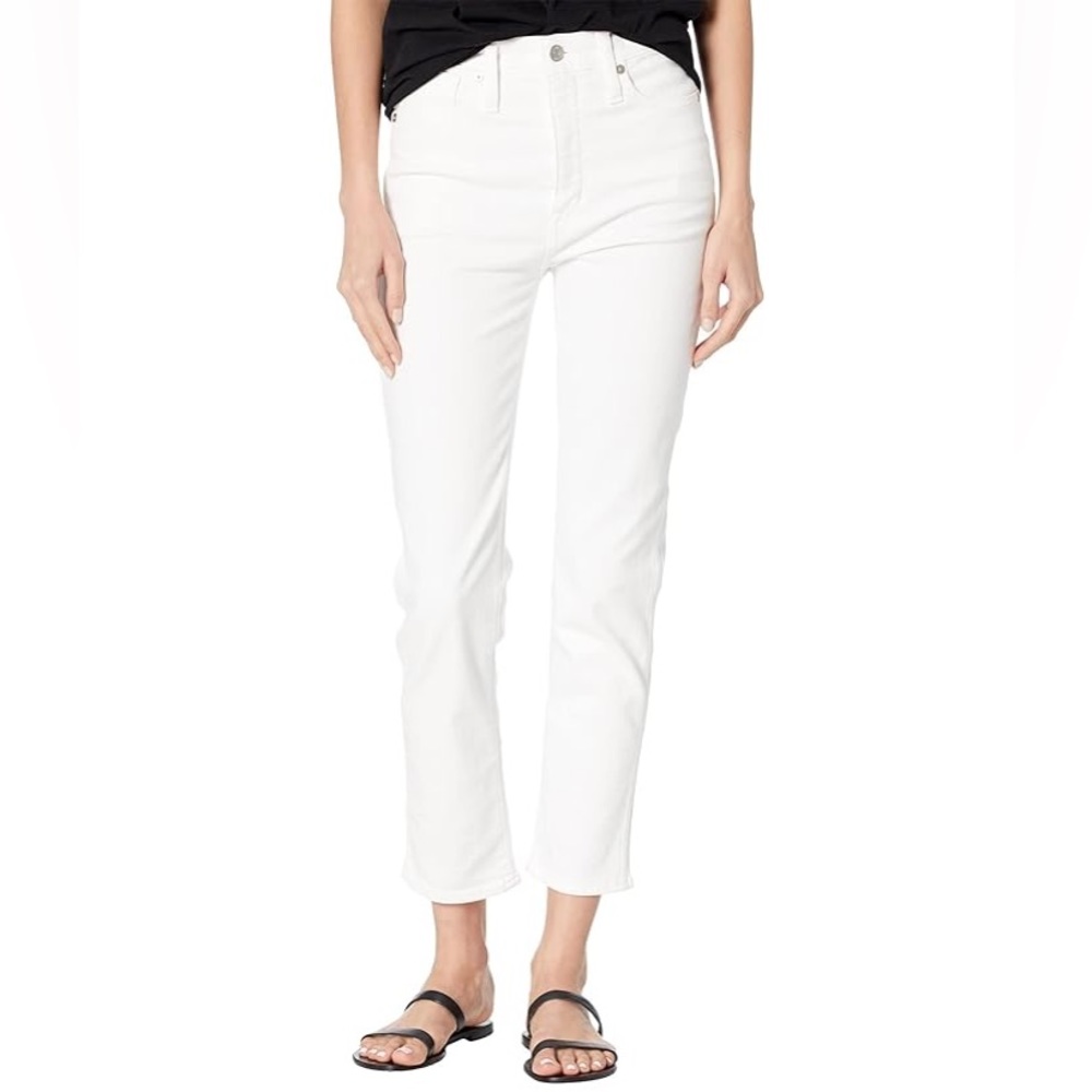 Madewell Womens Stovepipe Ankle Jeans High Rise White Denim Stretch Size 29